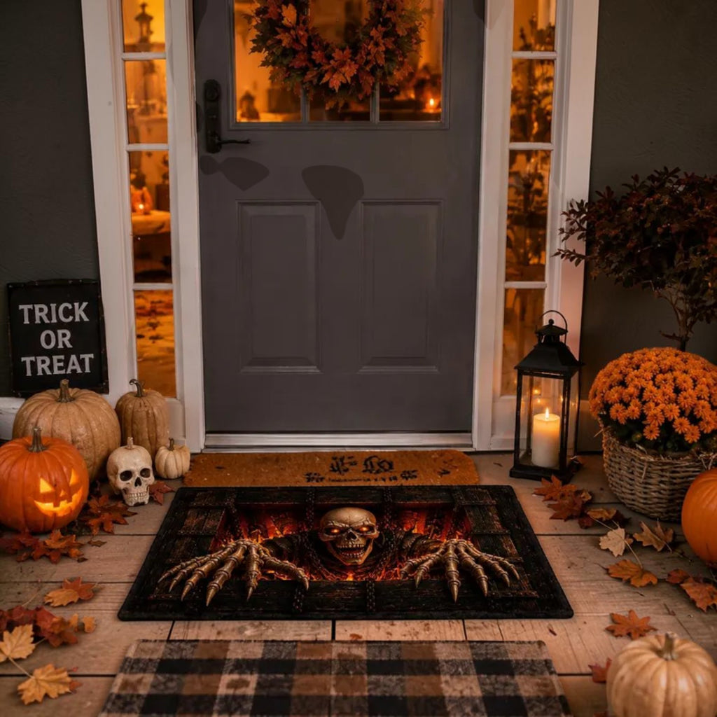 Scary 3D Lava Demon Skull Escaping Wooden Trap Doormat