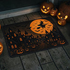 Flying Witch Full Moon Haunted Village Halloween Doormat