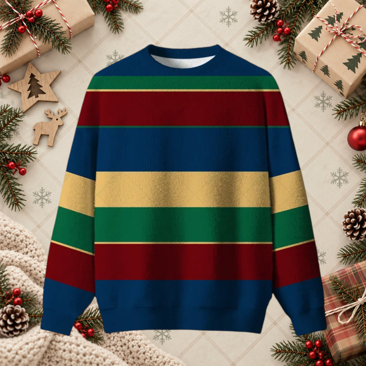 Retro Color Block Striped Sweater - Vintage 80s 90s Style Winter Holiday Pullover