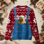 Capybara In Denim Overalls Pocket Funny Ugly Christmas Sweater
