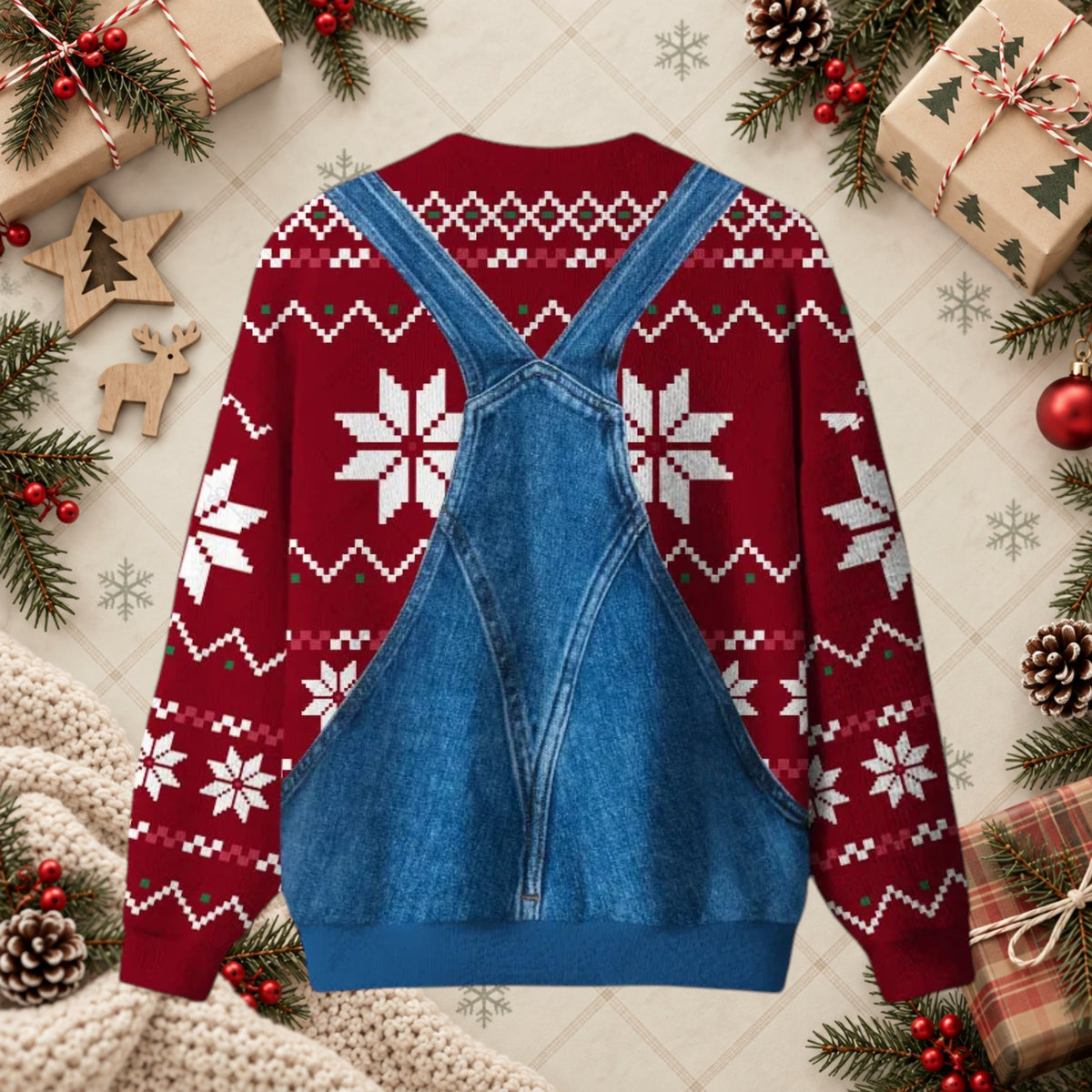 Capybara In Denim Overalls Pocket Funny Ugly Christmas Sweater