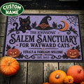 Personalized Purple Salem Sanctuary Black Cat Halloween Doormat