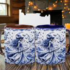 Personalized Blue Toile Witch Mug Vintage 3D Look Halloween Cup