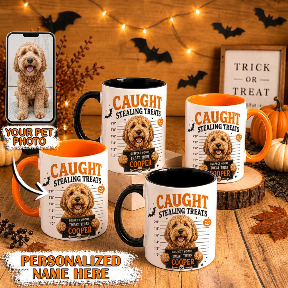 Custom Pet Photo Mug Funny Caught Stealing Treats Dog Cup