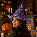 Personalized Purple Witch Hat with Black Cat and Moon