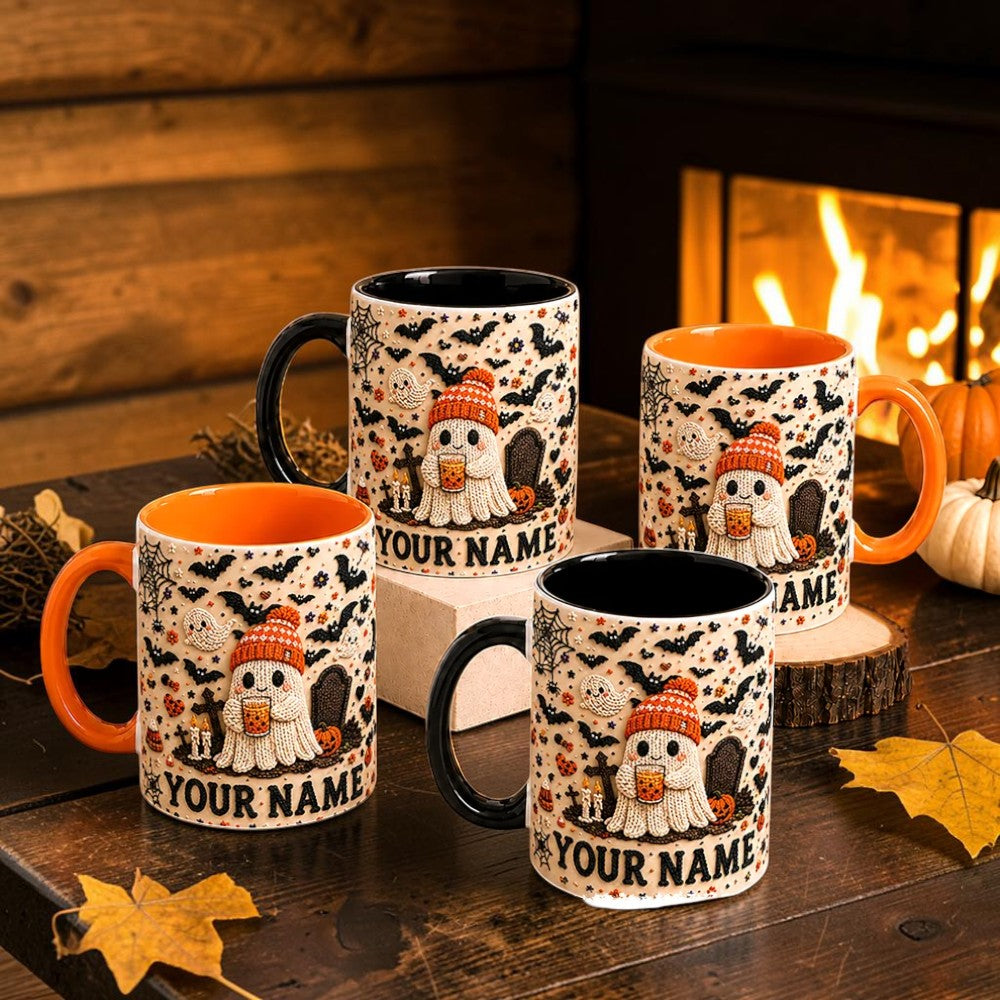 Personalized Crochet Ghost Mug Cute 3D Look Spooky Coffee Cup