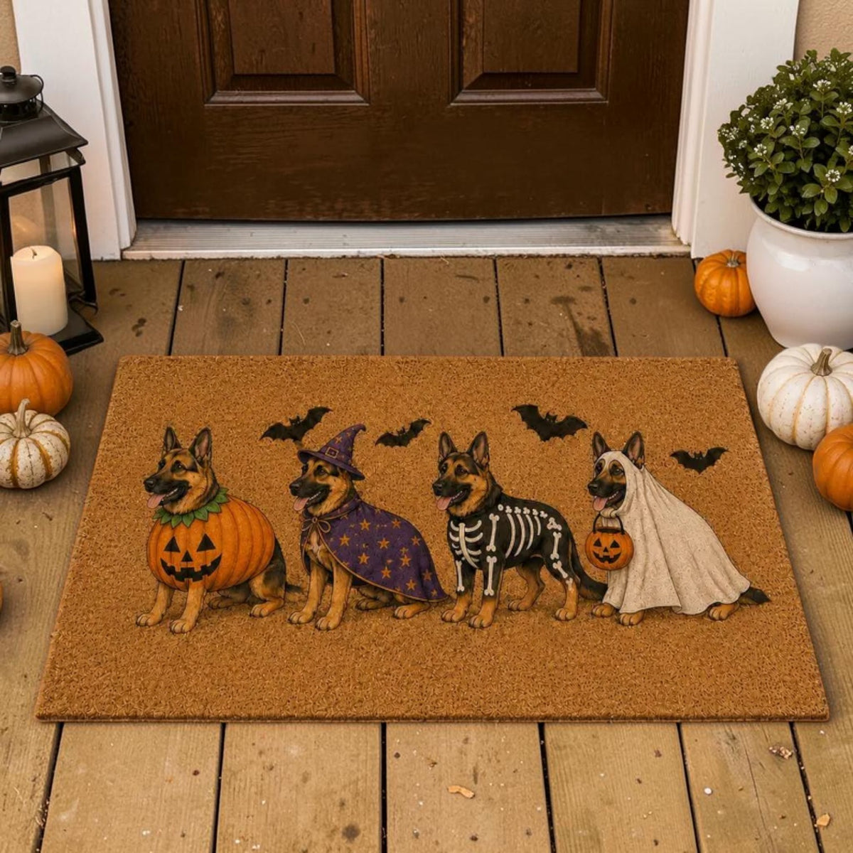 Cute German Shepherd Dogs In Halloween Costumes Welcome Doormat