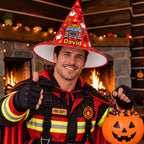 Personalized Red Fire Truck and Ghost Kids Witch Hat