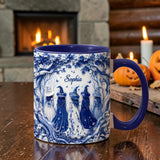 Personalized Blue Toile Coven Mug Vintage Witch Sisterhood Cup
