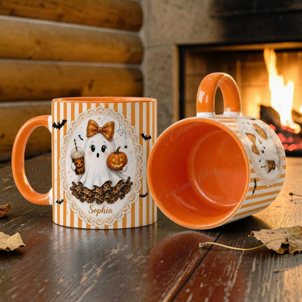 Personalized Coquette Ghost Mug Cute Leopard Print Halloween Cup