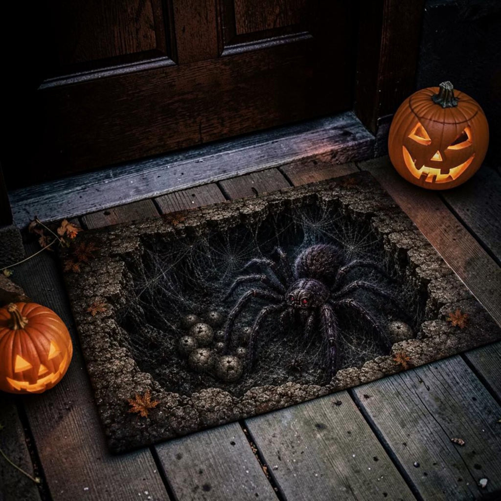 Terrifying 3D Giant Hairy Spider In Web Hole Doormat