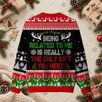 Being Related To Me Sarcastic Family Ugly Christmas Sweater