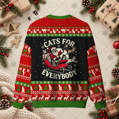 Cats For Everybody Santa Sleigh Funny Ugly Christmas Sweater