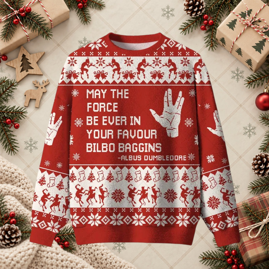 May The Force Bilbo Baggins Nerd Mashup Christmas Sweater