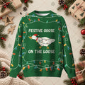 Festive Goose On The Loose Ugly Christmas Sweater - Funny Gamer Meme Holiday Pullover