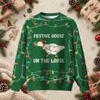 Festive Goose On The Loose Ugly Christmas Sweater - Funny Gamer Meme Holiday Pullover