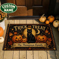 Custom Family Name Black Cat Trick Or Treat Doormat