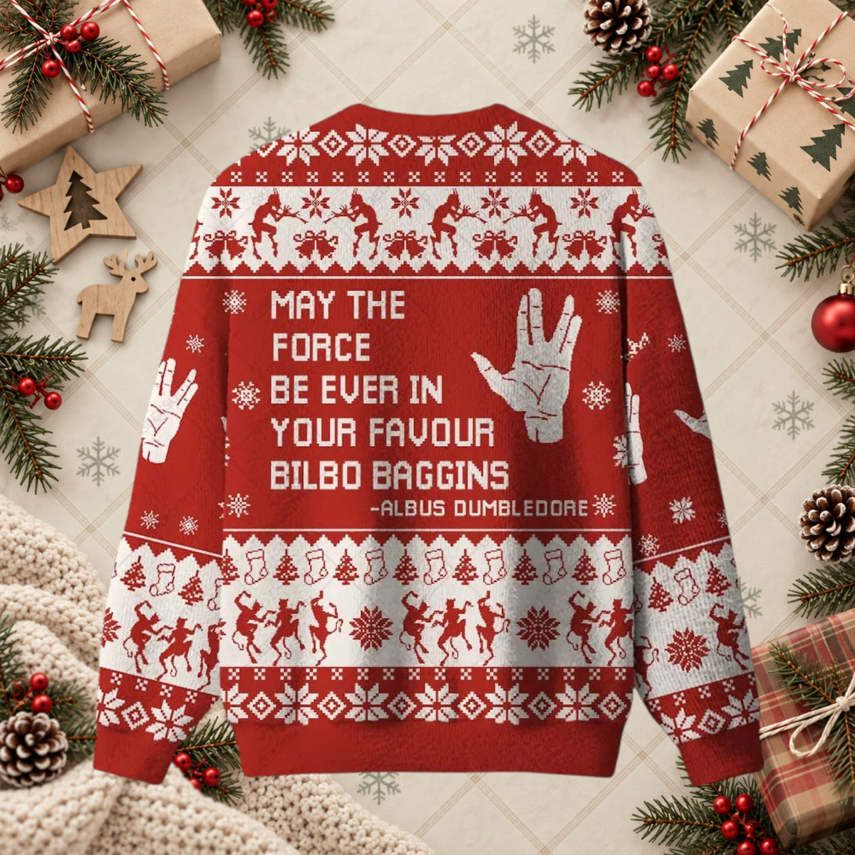 May The Force Bilbo Baggins Nerd Mashup Christmas Sweater