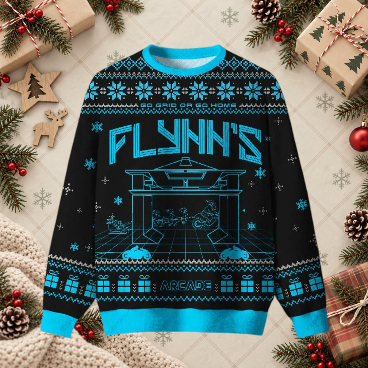 Flynn's Arcade Retro 80s Sci-Fi Gamer Ugly Christmas Sweater
