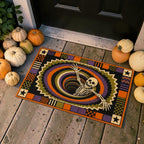 Trippy 3D Skeleton Falling Into Colorful Vortex Doormat