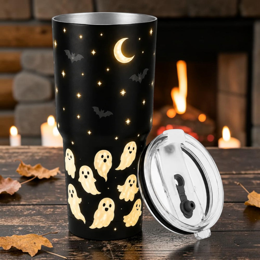 Spooky Starry Night Ghost Tumbler Cute Fall Coffee Mug