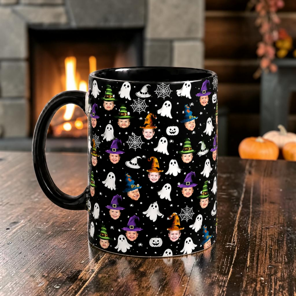 Custom Face Halloween Mug Personalized Witch Hat & Ghost Cup
