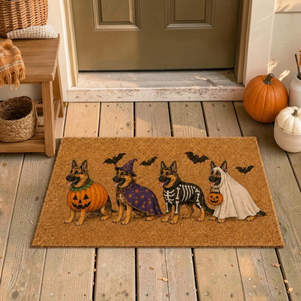 Cute German Shepherd Dogs In Halloween Costumes Welcome Doormat