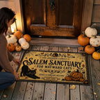 Personalized Vintage Salem Sanctuary Black Cat Halloween Doormat