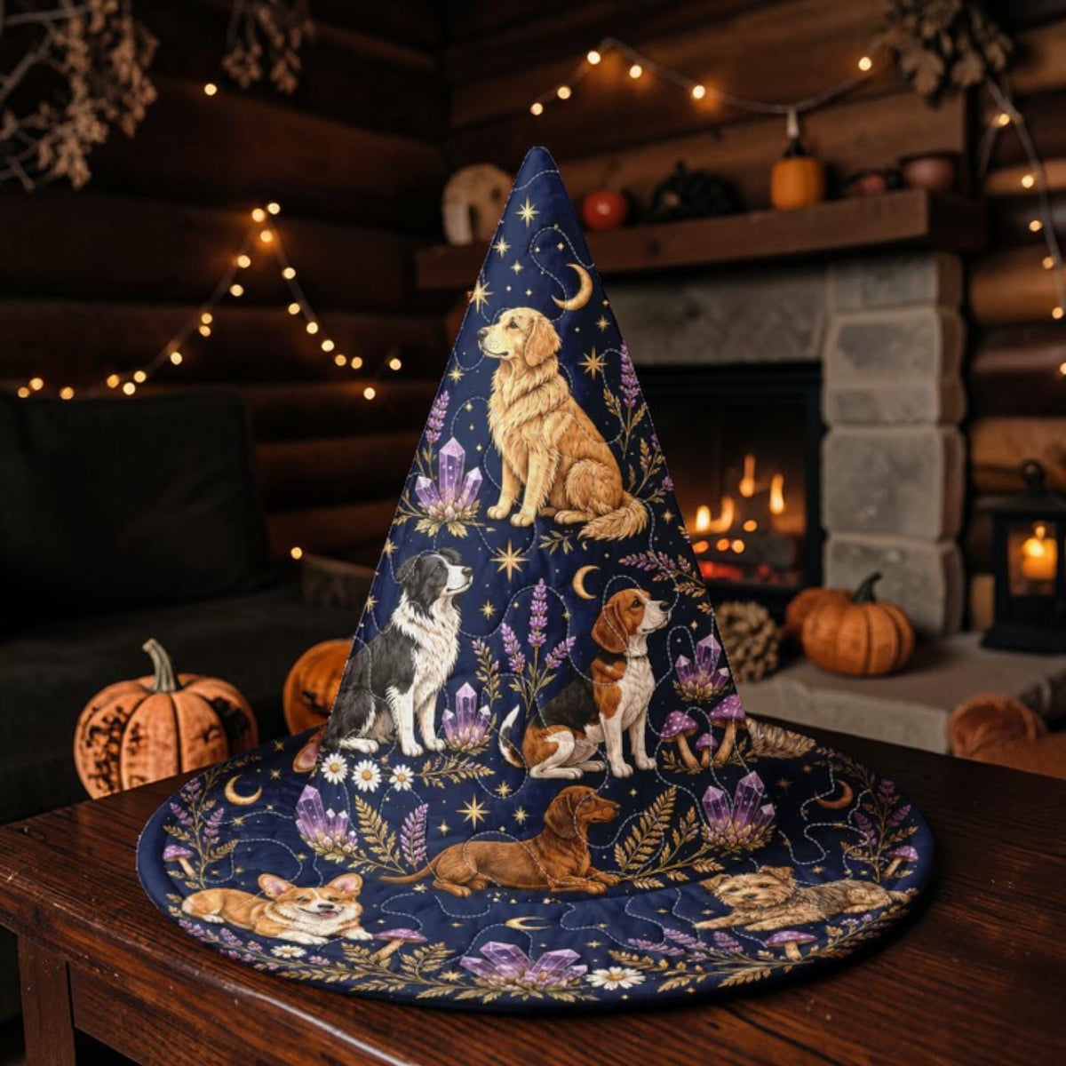 Dog Lovers Quilted Navy Blue Magic Witch Hat