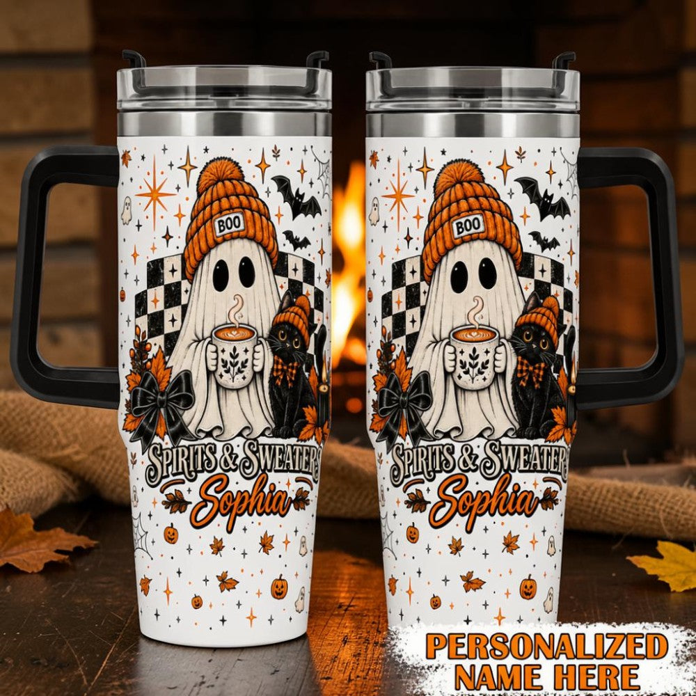 Personalized Spirits & Sweaters Mug Cute Ghost Fall Tumbler