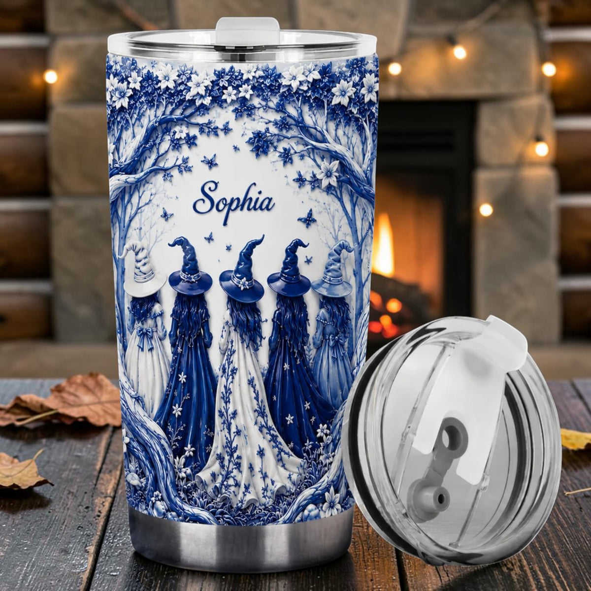Personalized Blue Toile Coven Mug Vintage Witch Sisterhood Cup