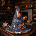 Magical Cats and Spiderwebs Quilted Navy Witch Hat