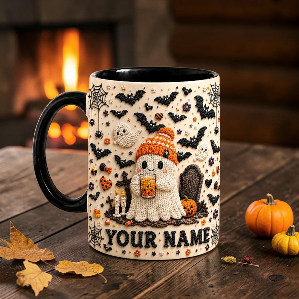Personalized Crochet Ghost Mug Cute 3D Look Spooky Coffee Cup