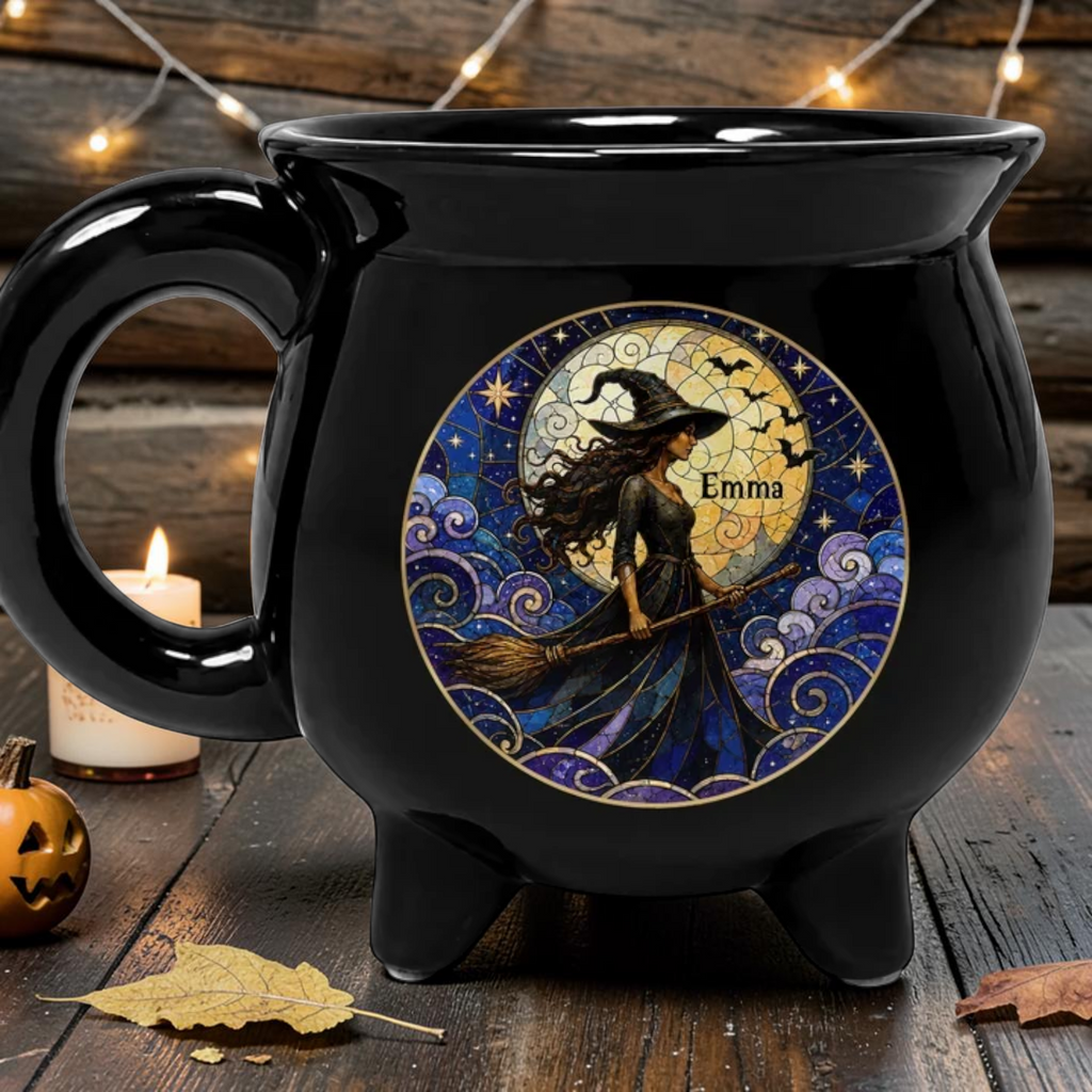 Personalized Stained Glass Witch Cauldron Mug Magical Gothic Cup