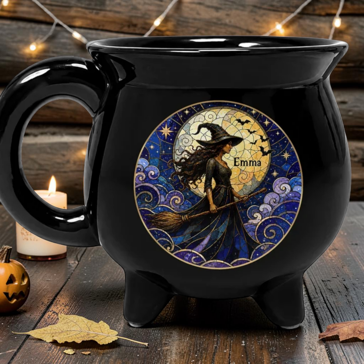Personalized Stained Glass Witch Cauldron Mug Magical Gothic Cup