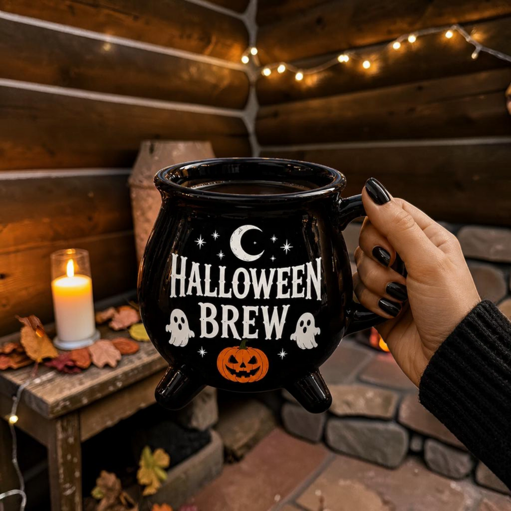 Halloween Brew Cauldron Mug Cute Black Witch Coffee Cup