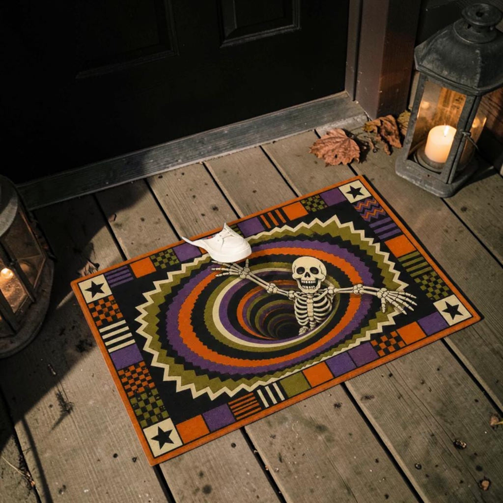 Trippy 3D Skeleton Falling Into Colorful Vortex Doormat