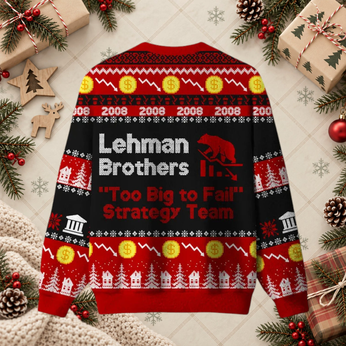 Lehman Brothers 2008 Strategy Team Ugly Christmas Sweater - Finance Humor Holiday Shirt