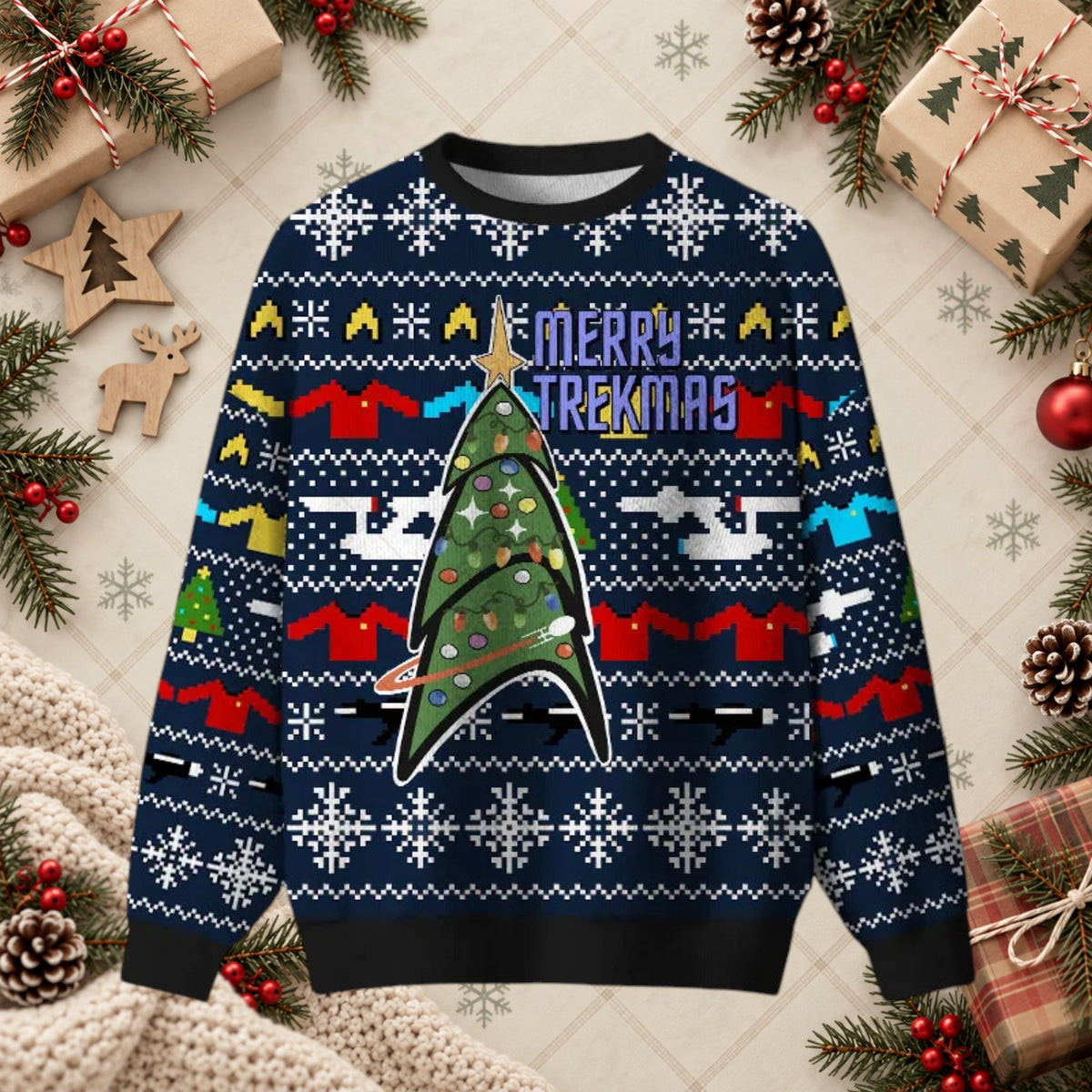 Merry Trekmas Sci-Fi Ugly Christmas Holiday Sweater