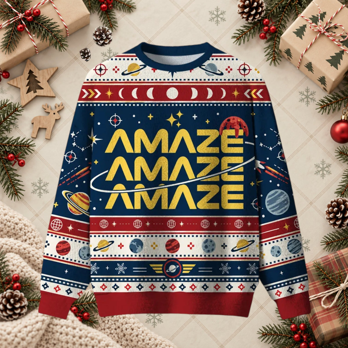 Amaze Amaze Amaze Sci-Fi Space Nerd Ugly Christmas Sweater
