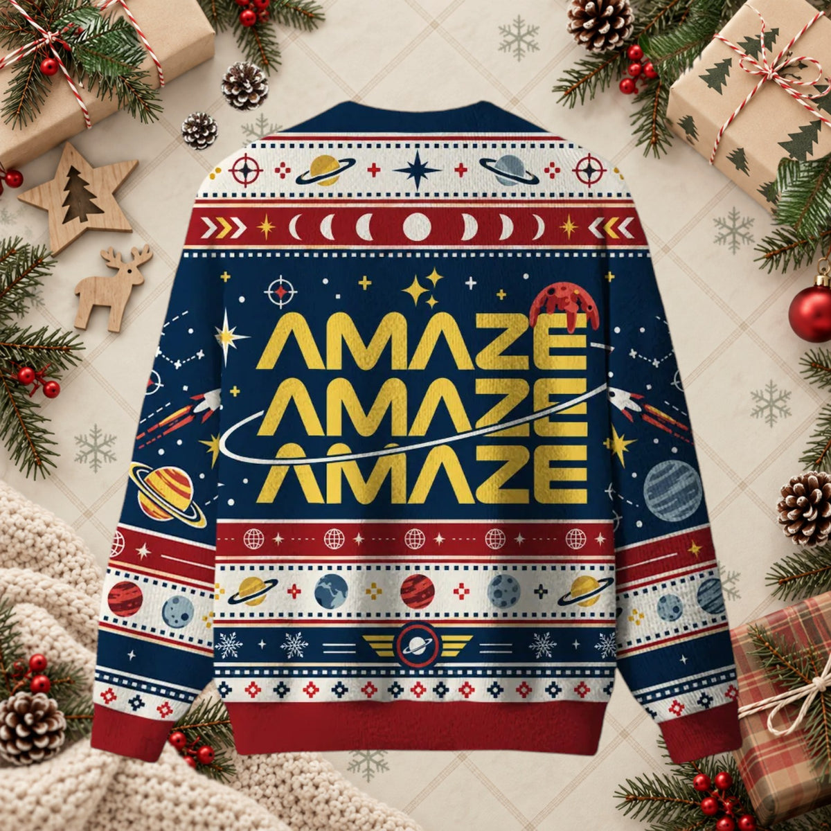 Amaze Amaze Amaze Sci-Fi Space Nerd Ugly Christmas Sweater