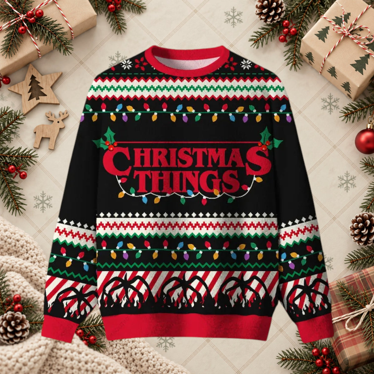 Christmas Things Stranger Sci-Fi Horror Retro Ugly Holiday Sweater