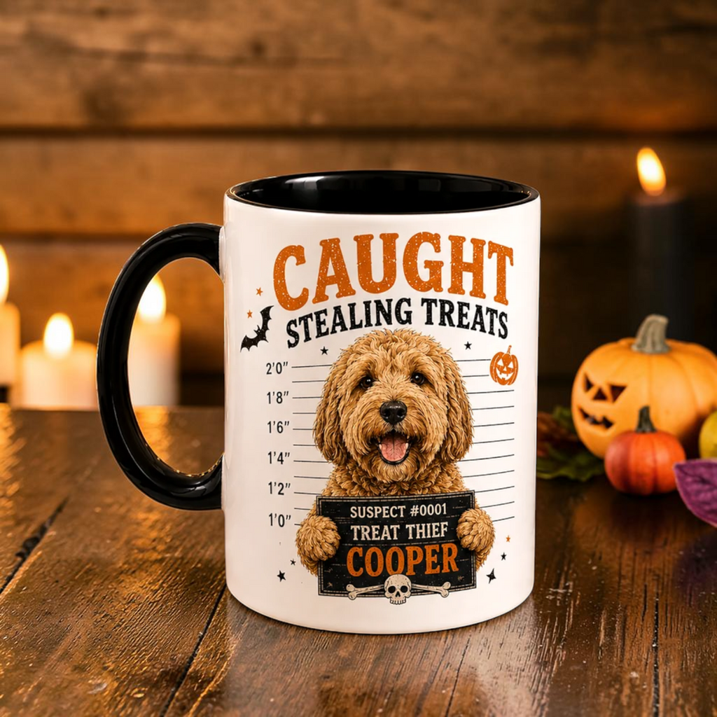 Custom Pet Photo Mug Funny Caught Stealing Treats Dog Cup