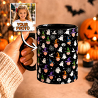 Custom Face Halloween Mug Personalized Witch Hat & Ghost Cup