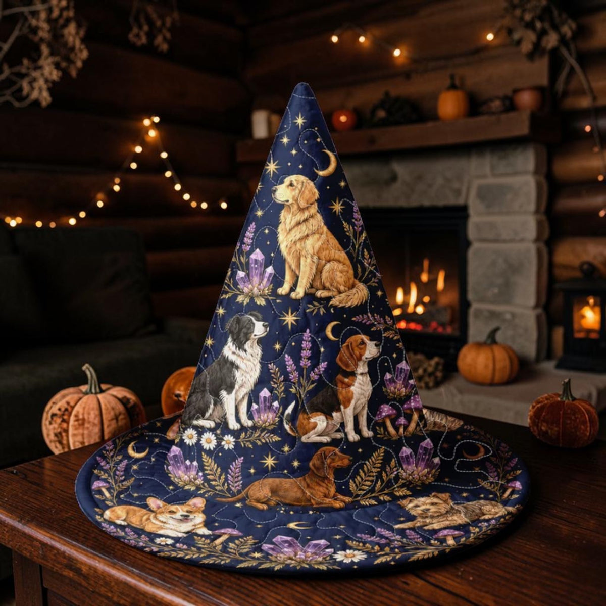 Dog Lovers Quilted Navy Blue Magic Witch Hat
