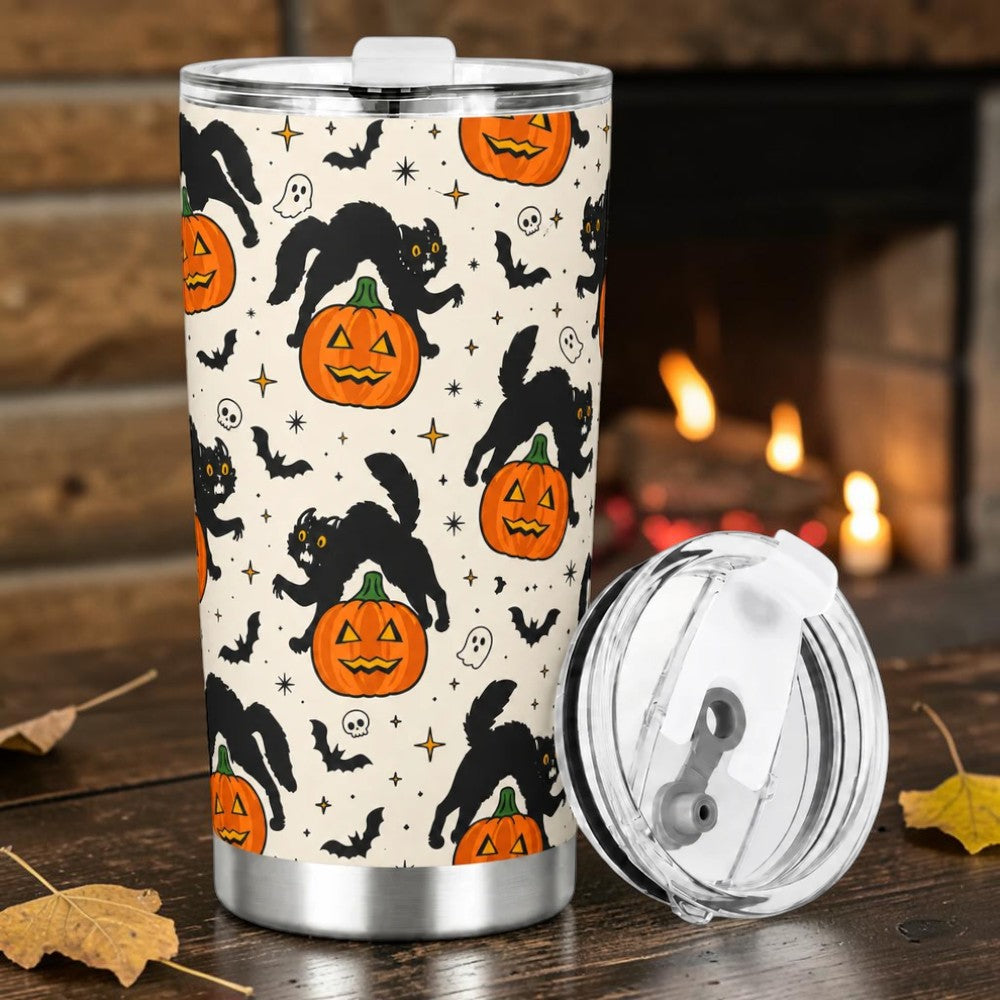 Vintage Jack-o'-Lantern Cat Coffee Cup Fall Pattern Drinkware