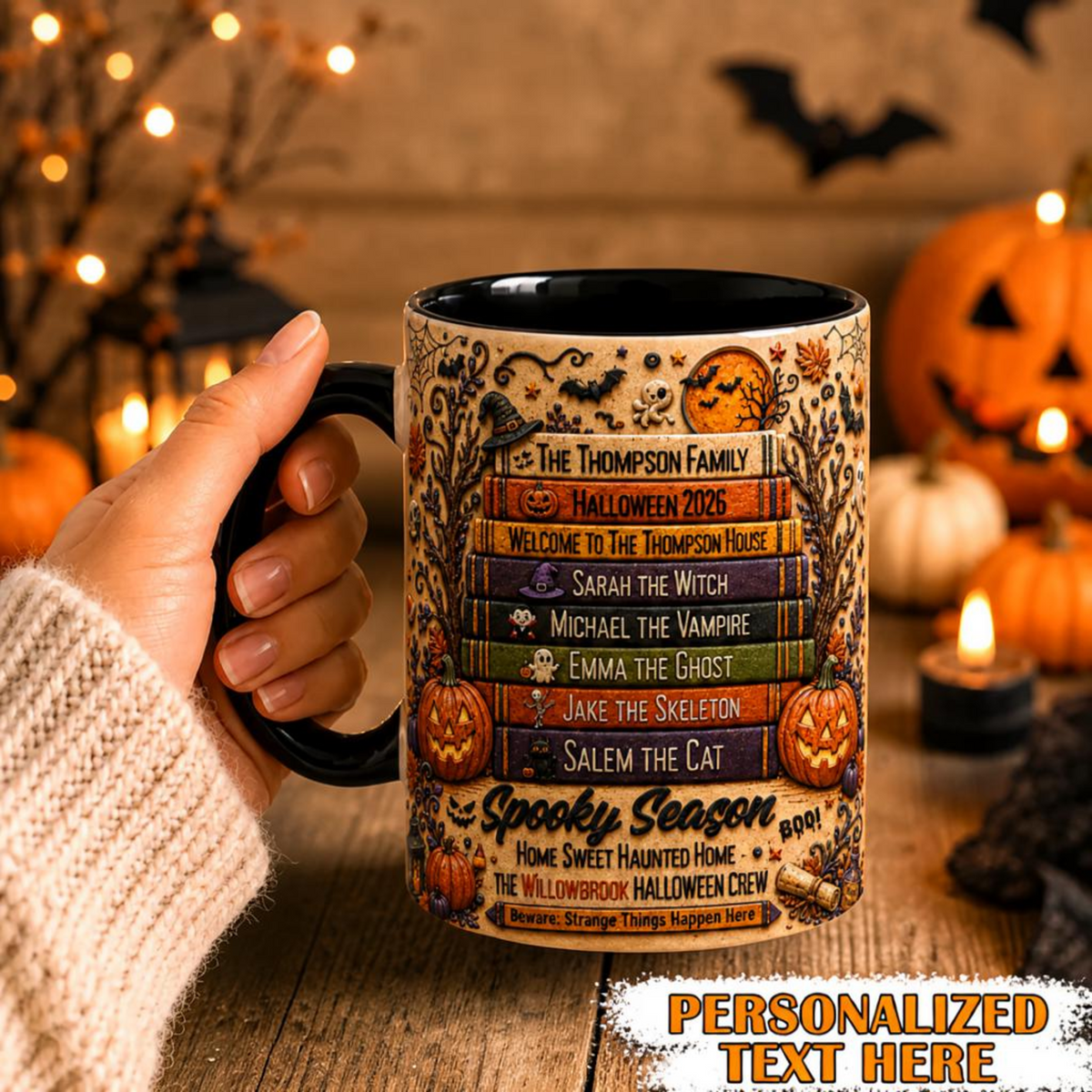 Personalized Halloween Family Spell Book Mug Custom Spooky Cup