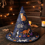 Magical Cats and Spiderwebs Quilted Navy Witch Hat