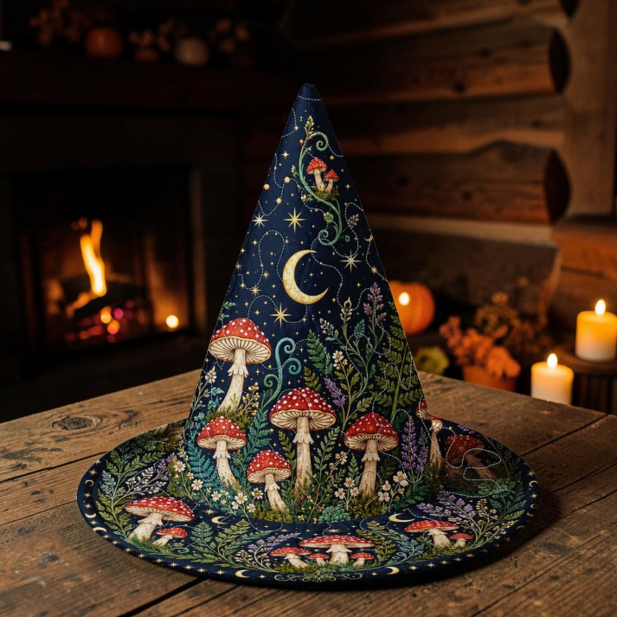 Dark Woodland Magic Mushroom and Starry Night Witch Hat