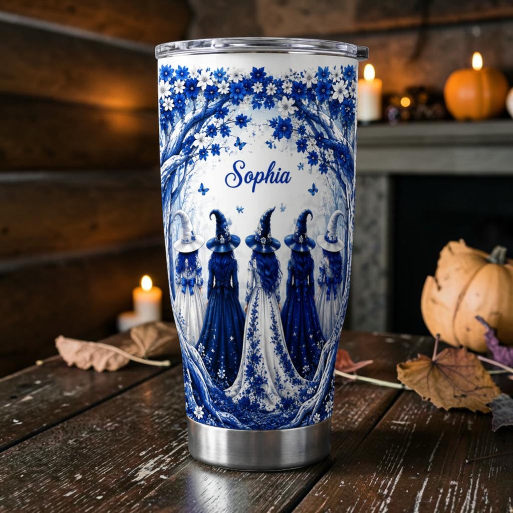 Personalized Blue Toile Coven Mug Vintage Witch Sisterhood Cup